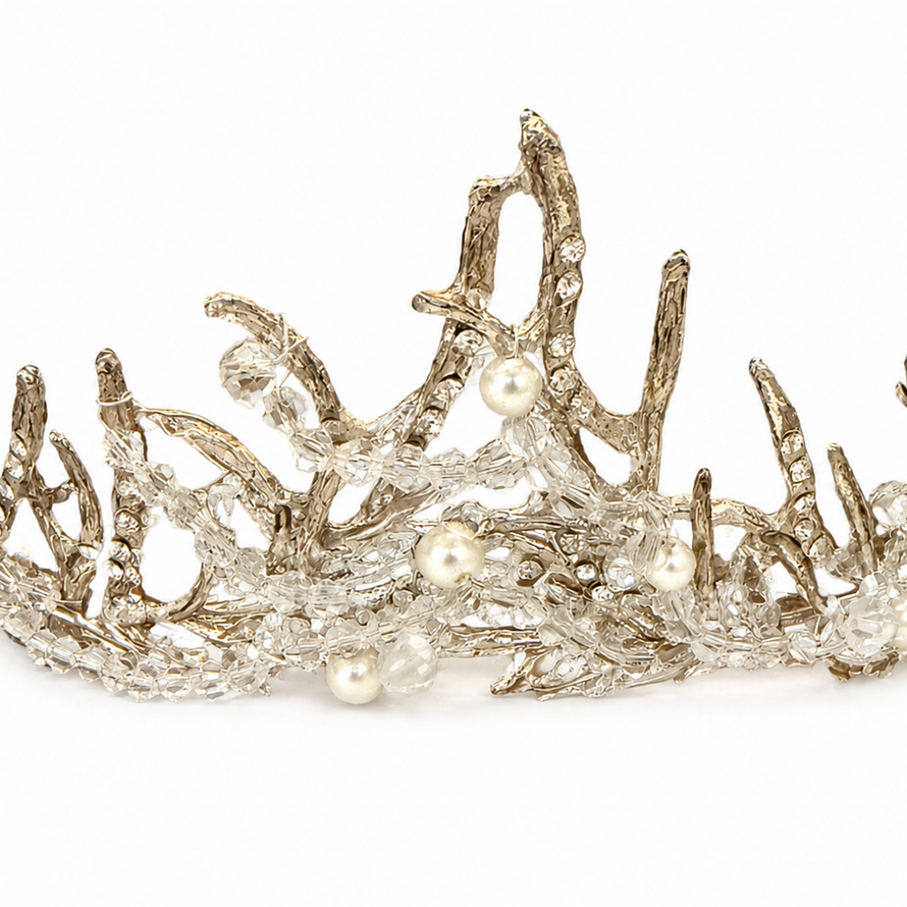 Crown Tiara Faux Crystal Pearl Branch Headpiece Fantasy Bridal